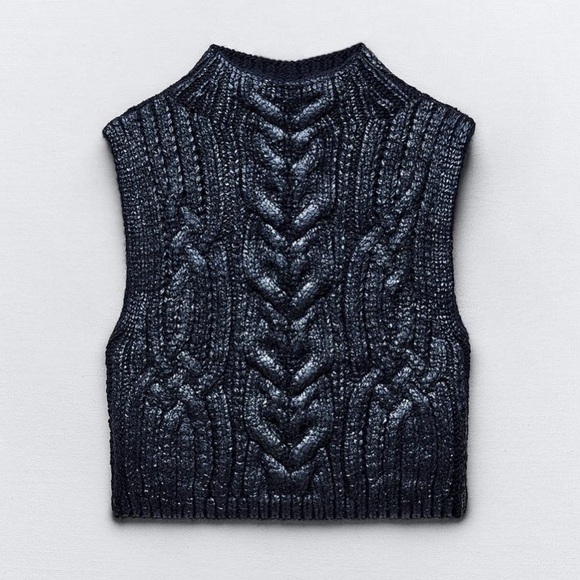 🆕 with tags Zara METALLIC CABLE KNIT VEST Size Large - Picture 1 of 5